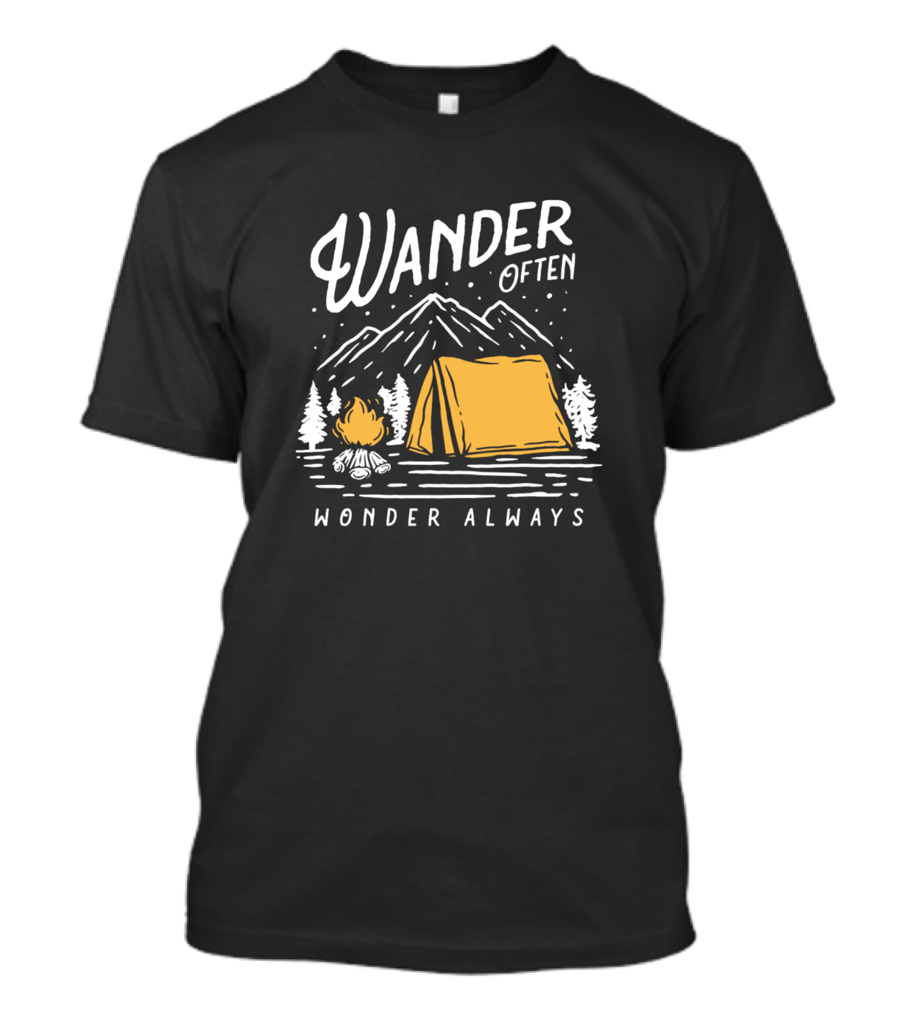 Wander Often Wonder Always Campfire Tent Mountain Scene T-Shirt