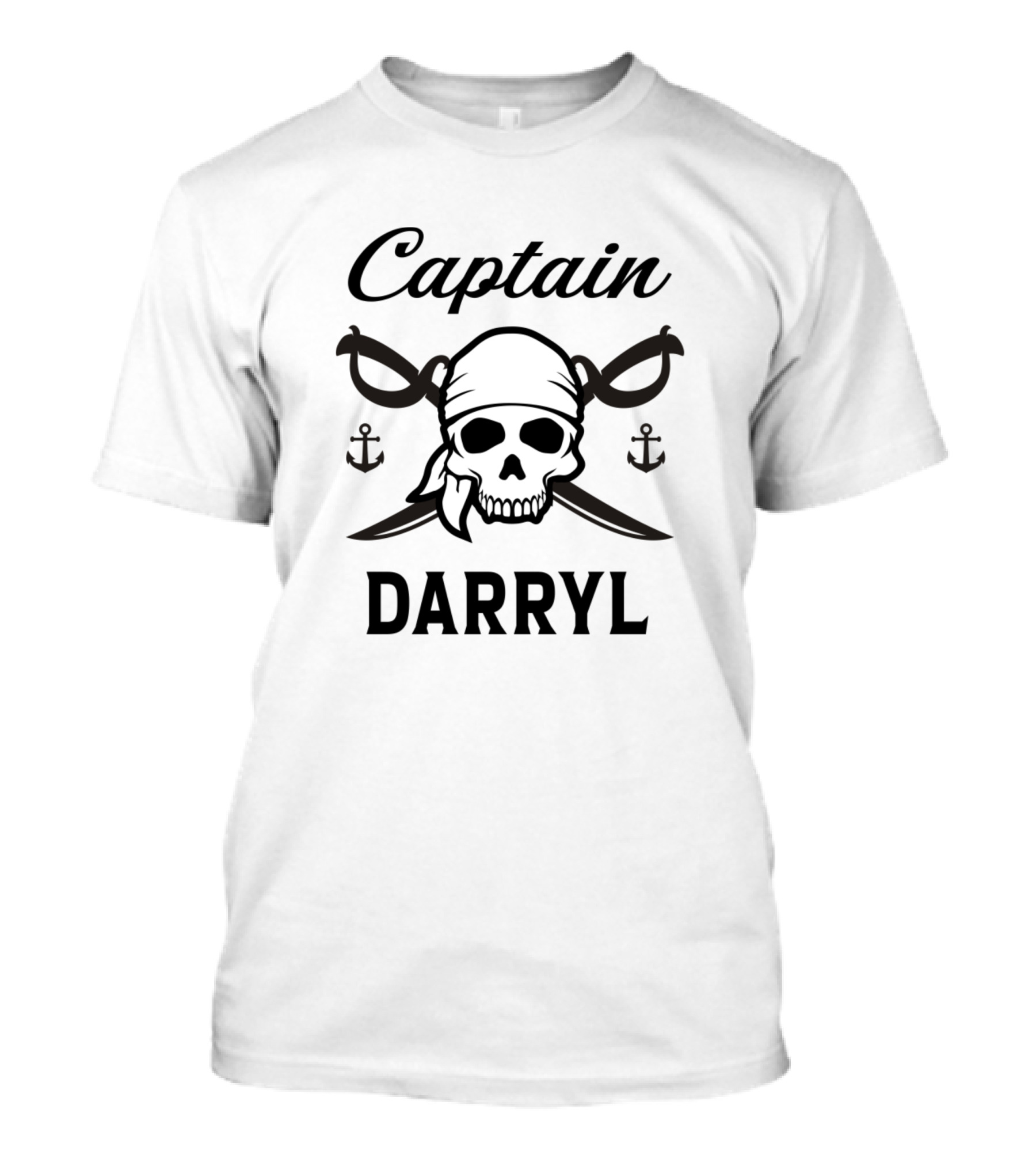 Captain Darryl Pirate Skull With Bandana Anchors T-Shirt