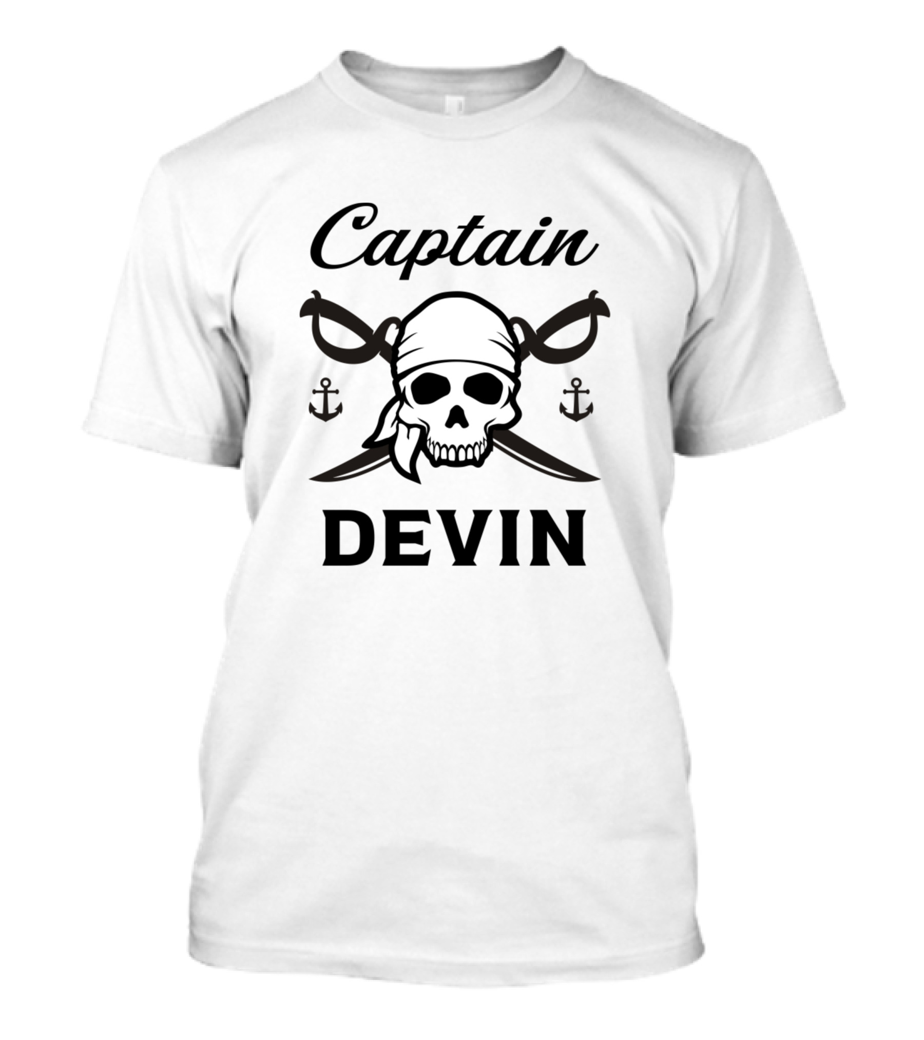 Captain Devin Pirate Skull With Crossbones And Anchors T-Shirt