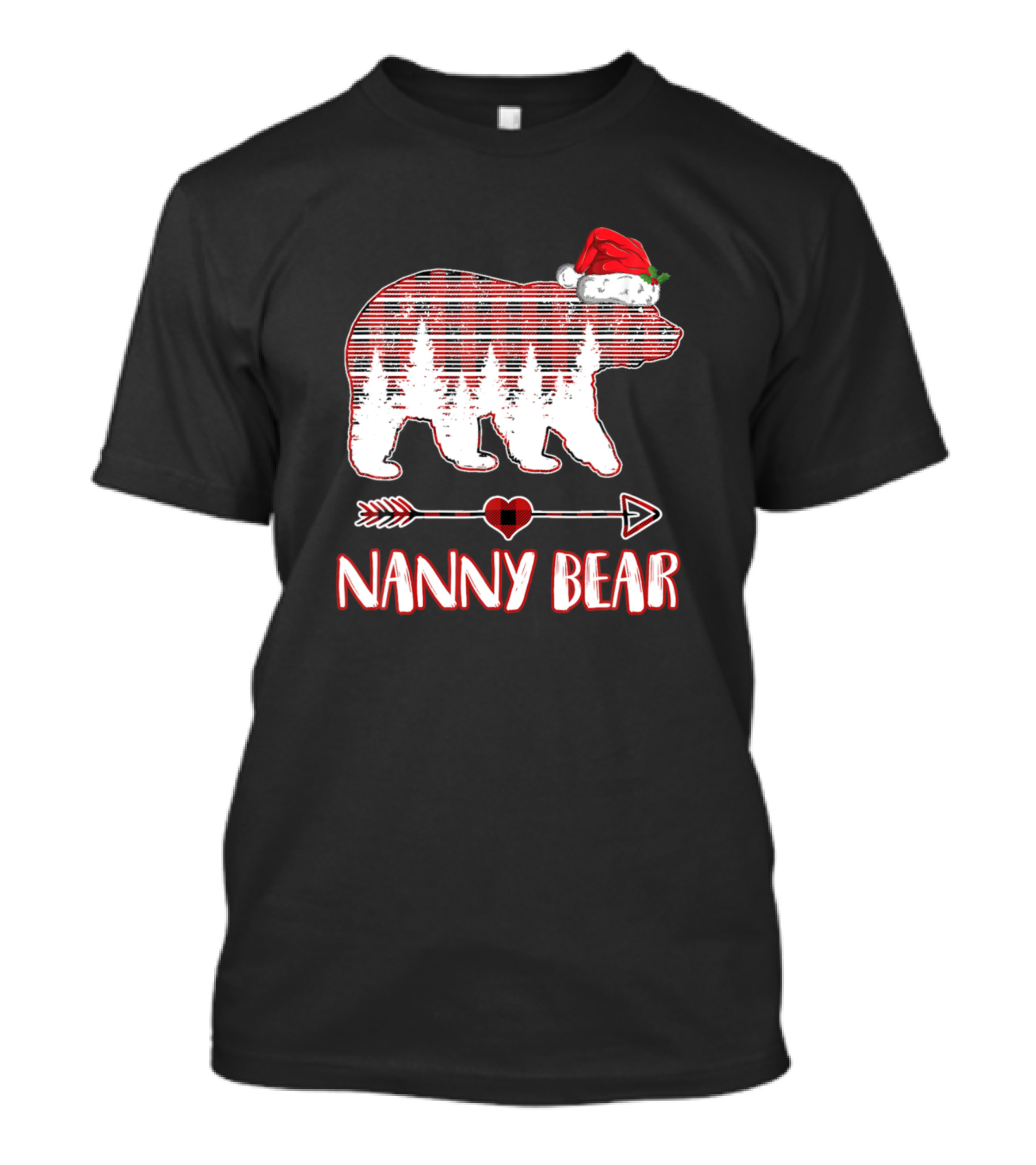 Nanny Bear Red Plaid Buffalo Santa Hat Arrow Heart T-Shirt