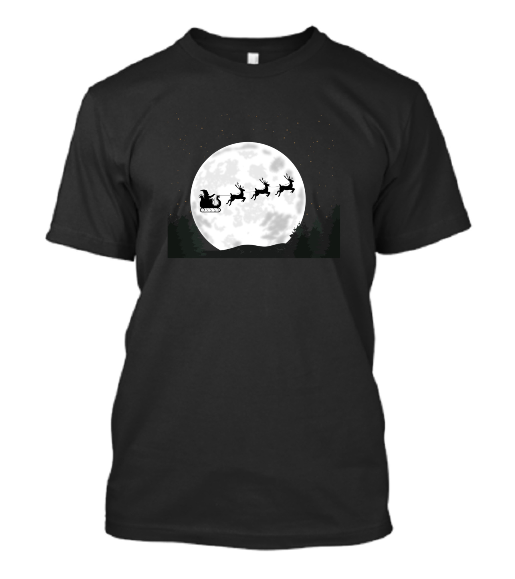 Santa Claus Reindeer Silhouette Moon Christmas Night T-Shirt