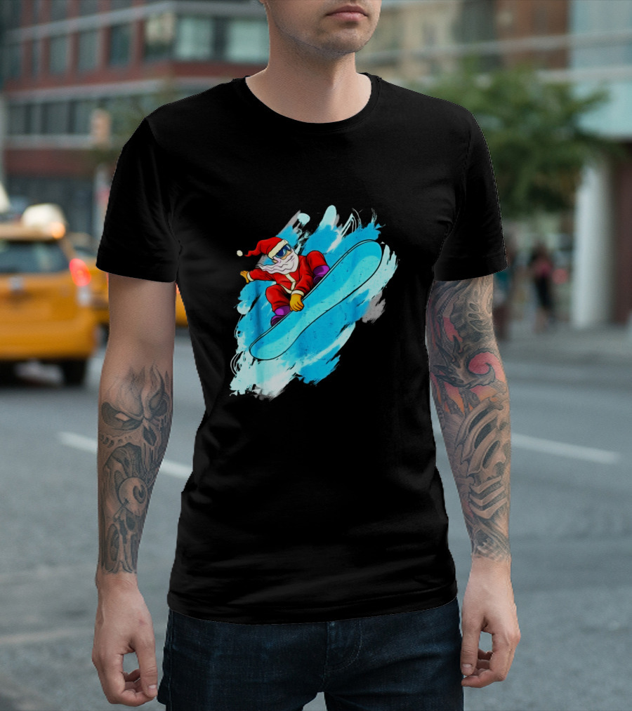 Santa Claus Snowboard Funny Skiing Action Adventure T-Shirt