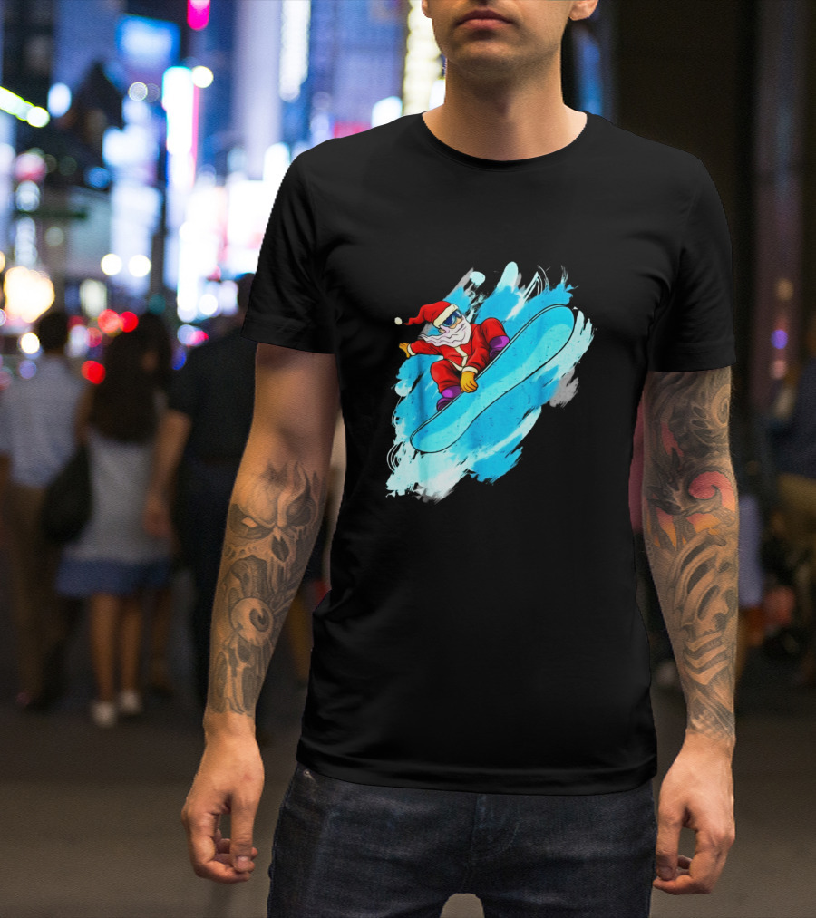 Santa Claus Snowboard Funny Skiing Action Adventure T-Shirt