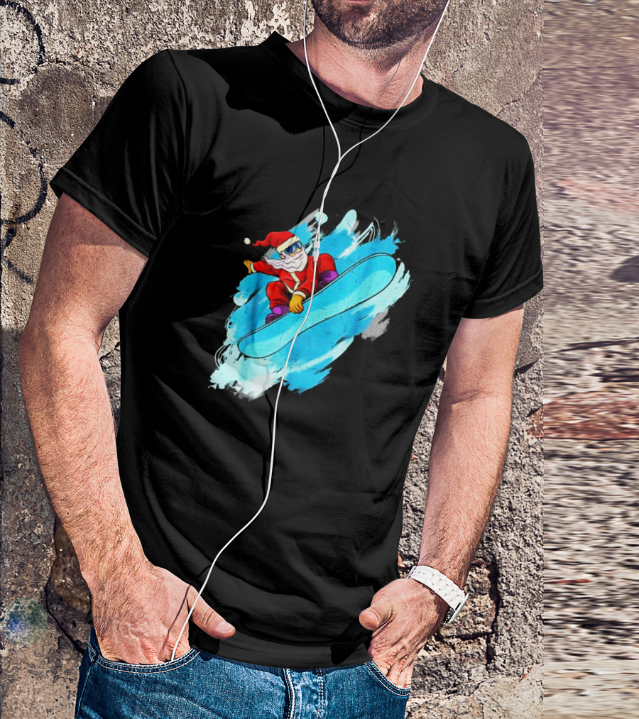 Santa Claus Snowboard Funny Skiing Action Adventure T-Shirt