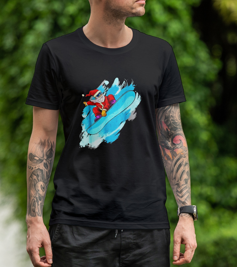 Santa Claus Snowboard Funny Skiing Action Adventure T-Shirt