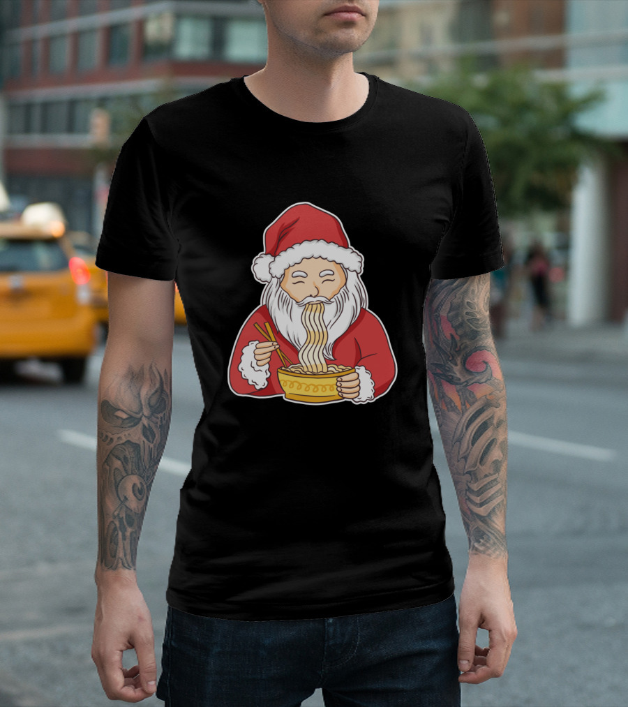 Santa Enjoying Noodles in Festive Red Suit T-Shirt