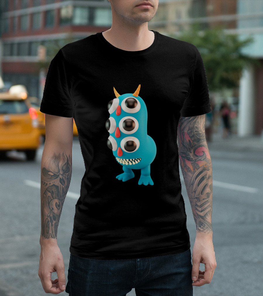 Supernatural Monsters Blue Multieyed Horned Creature T-Shirt