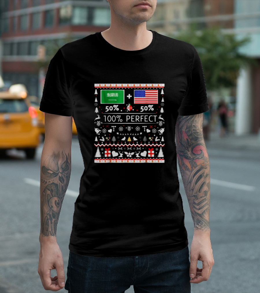 50 Saudi Arabia 50 USA Flags Christmas 100% Perfect T-Shirt