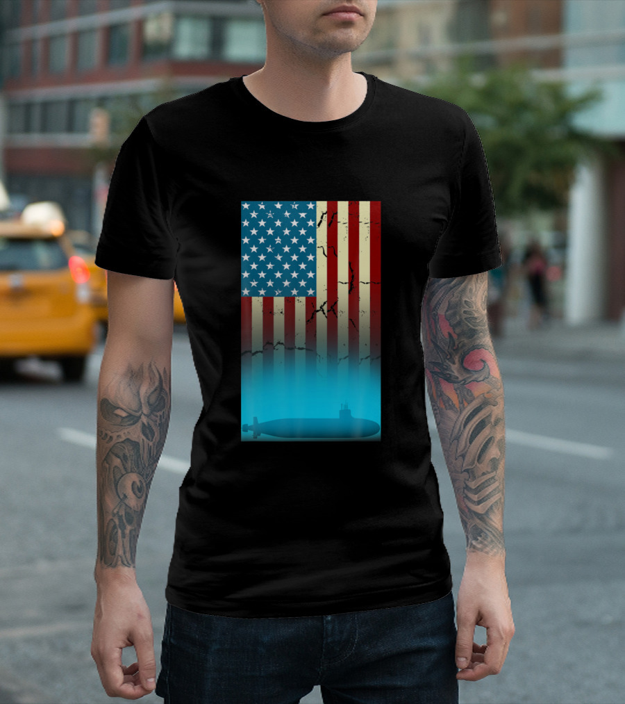 American Navy Submarine Veteran USA Flag Father Patriotic T-Shirt