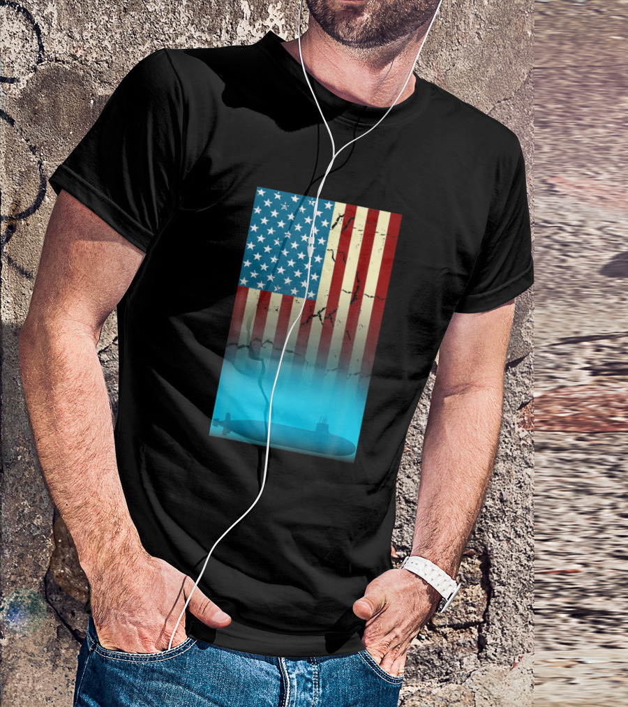 American Navy Submarine Veteran USA Flag Father Patriotic T-Shirt