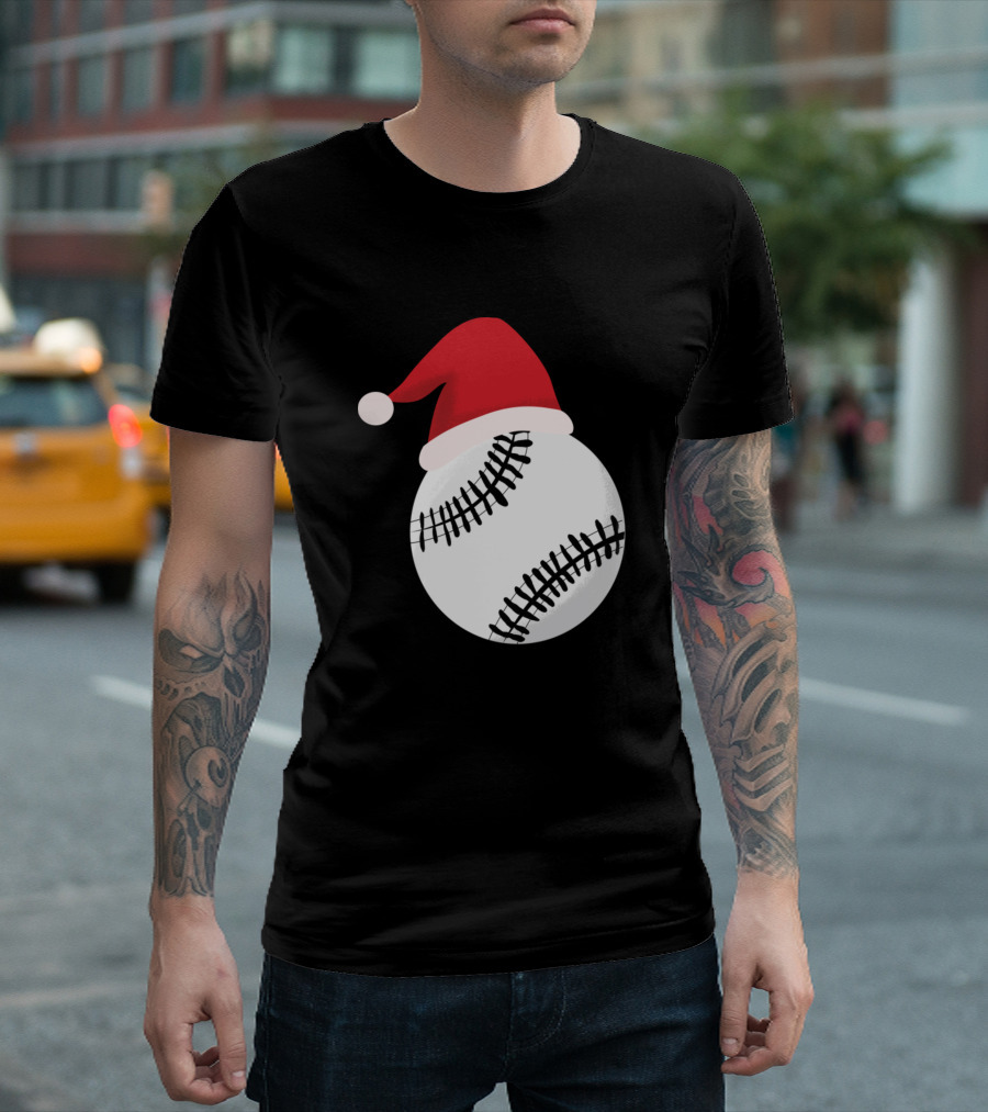 Baseball With Santa Hat Holiday T-Shirt