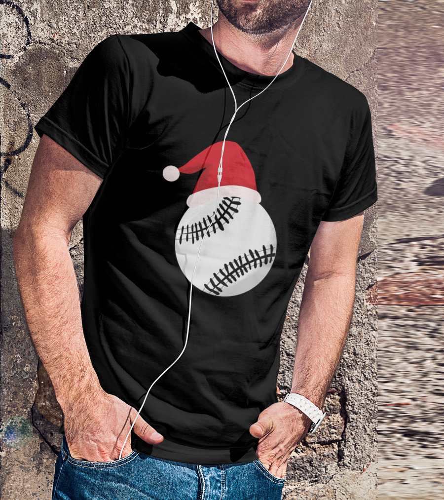 Baseball With Santa Hat Holiday T-Shirt