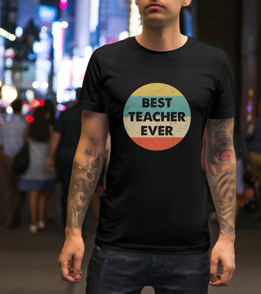 Best Teacher Ever Vintage Retro Stripes T-Shirt