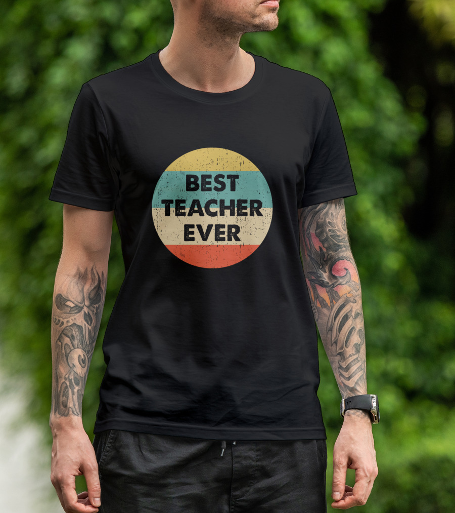 Best Teacher Ever Vintage Retro Stripes T-Shirt