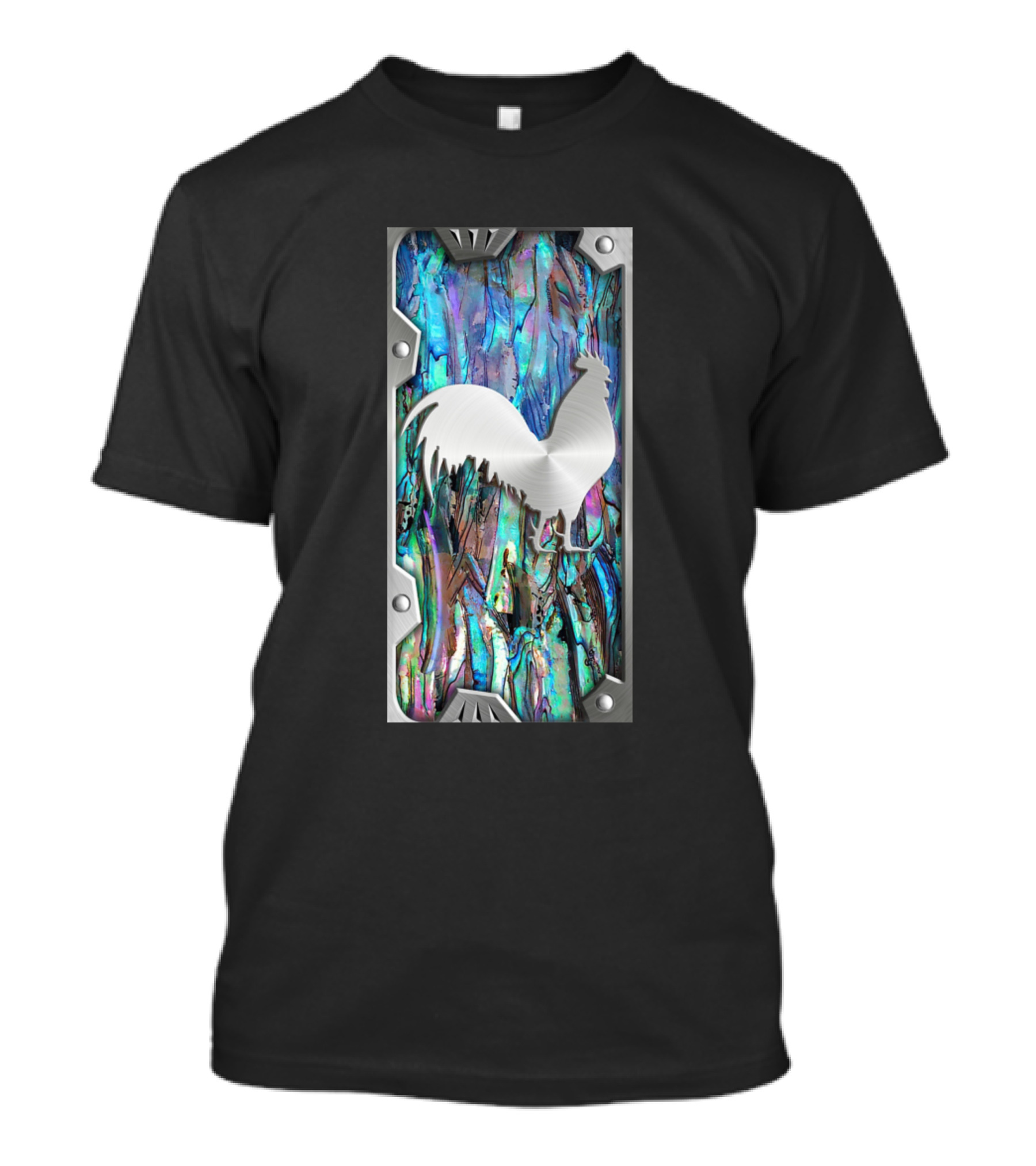 Chicken Addiction Watercolor Metal Rooster Art Panel T-Shirt
