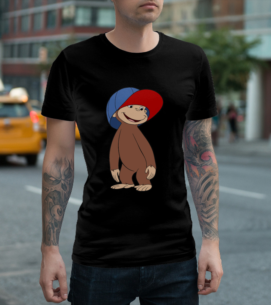 Curious George Cartoon Character In Red And Blue Cap T-Shirt
