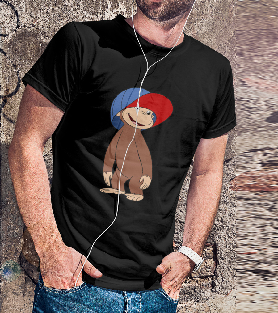 Curious George Cartoon Character In Red And Blue Cap T-Shirt
