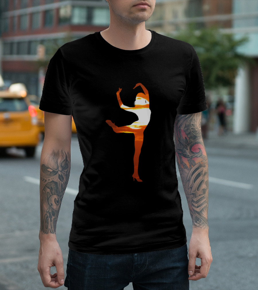 Dancer Silhouette Against Vibrant Sunset Sky T-Shirt