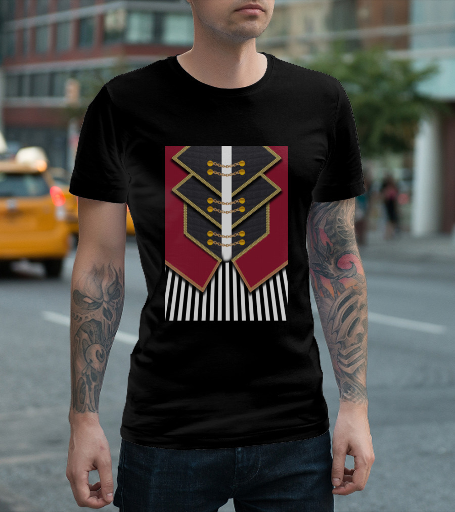Night Circus Ringmaster Chiffon Top Red Gold Black White Stripes T-Shirt