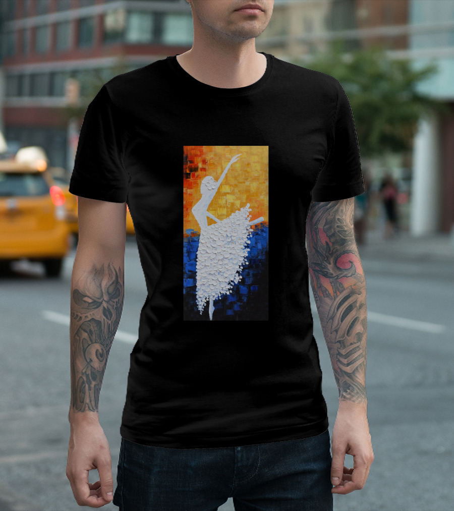 Pallet Dancing Colorful Pallet Watercolor Ballet Ballerina Silhouette In Textured Sunset Background T-Shirt
