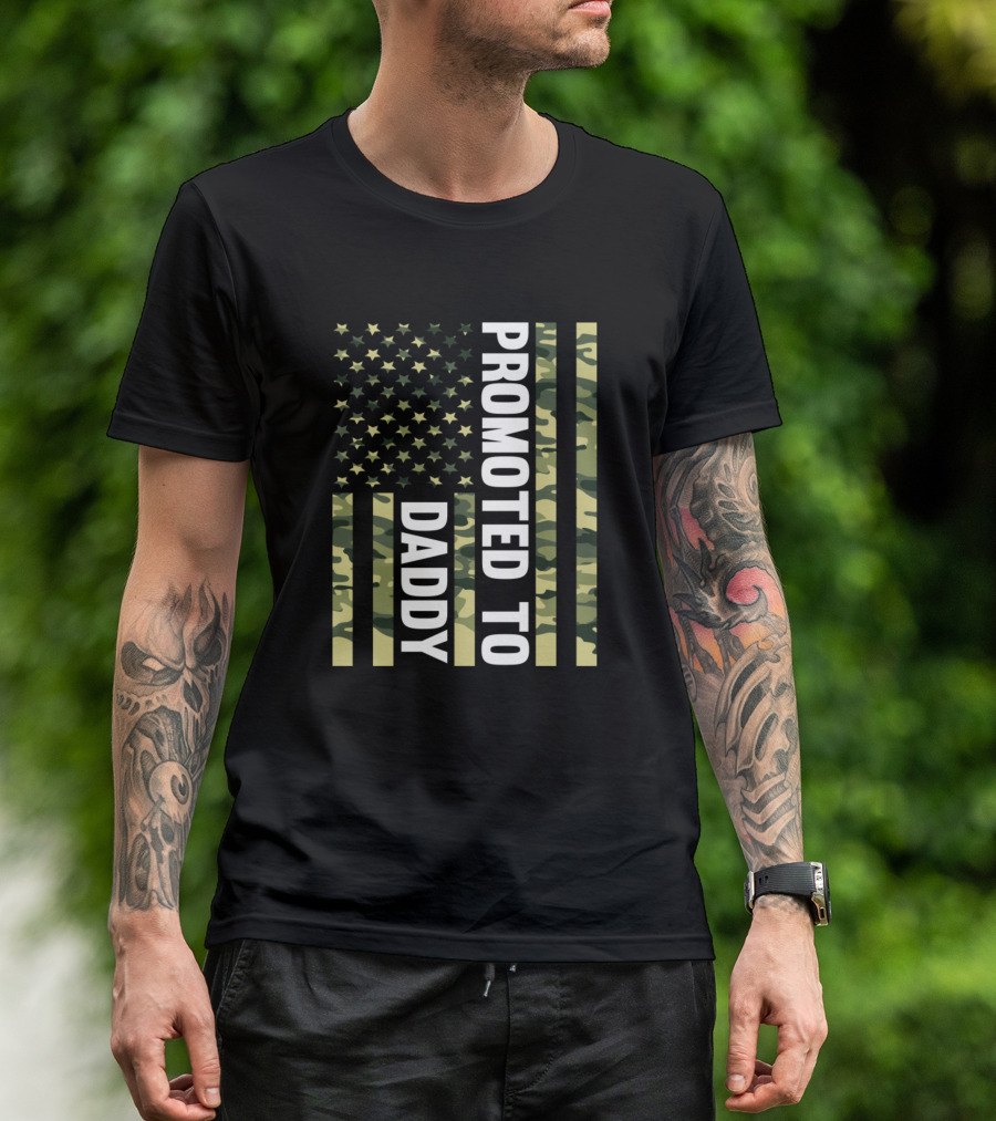 Promoted To Daddy American Flag Camo Stars Stripes T-Shirt
