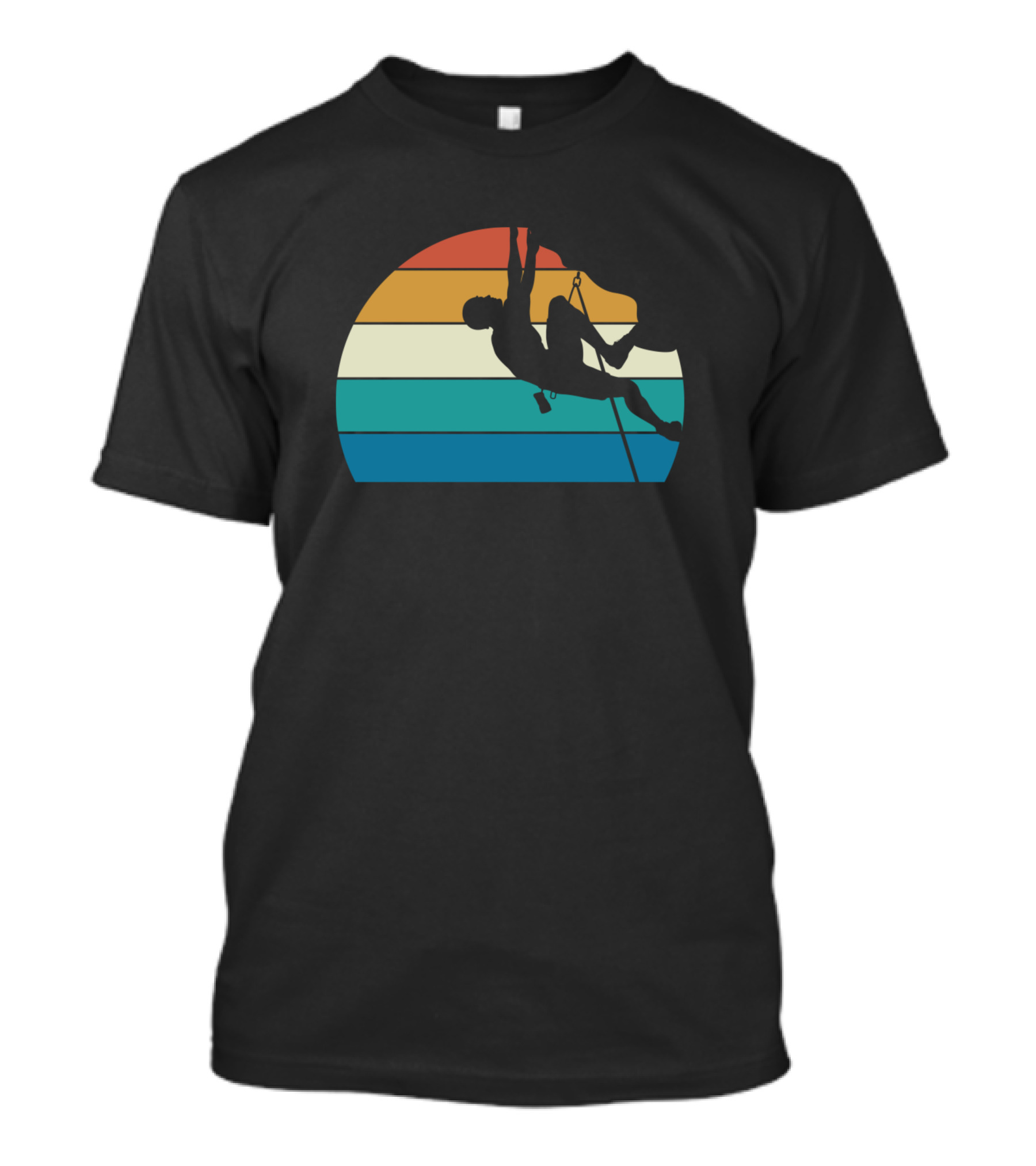 Rock Climb Silhouette Against Vintage Sunburst Stripes T-Shirt