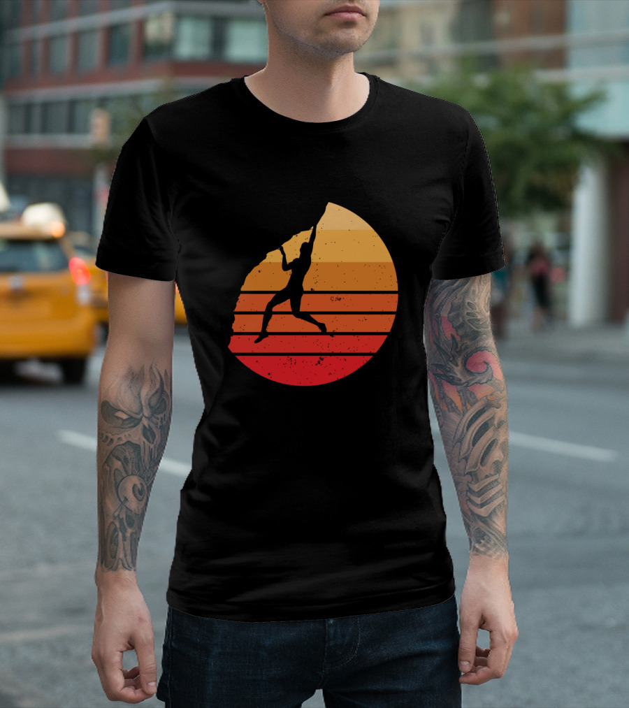 Rock Climber Vintage Sunset Silhouette in Retro Colors T-Shirt