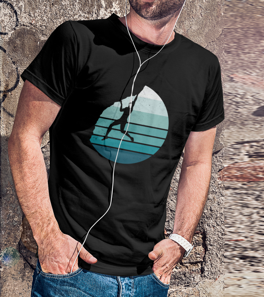 Rock Climbing Climber Vintage Sunset Silhouette Retro Circle T-Shirt