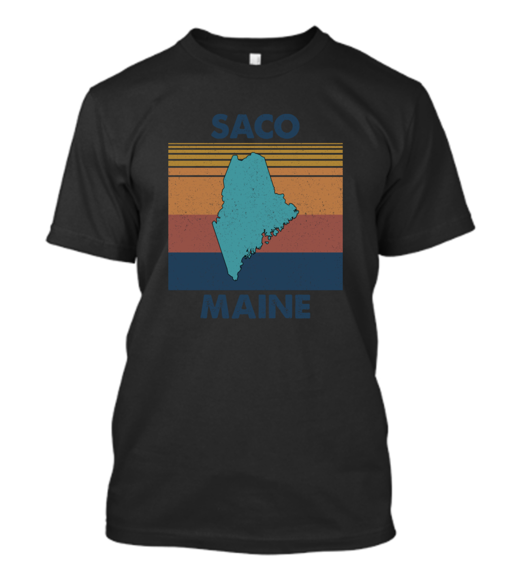 Saco Maine Retro State Silhouette Stripes T-Shirt