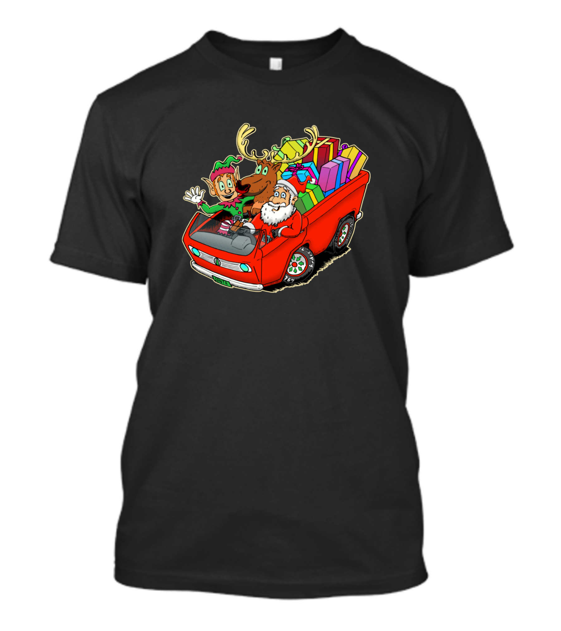 Santa Express Van With Santa Elf Reindeer And Gifts T-Shirt