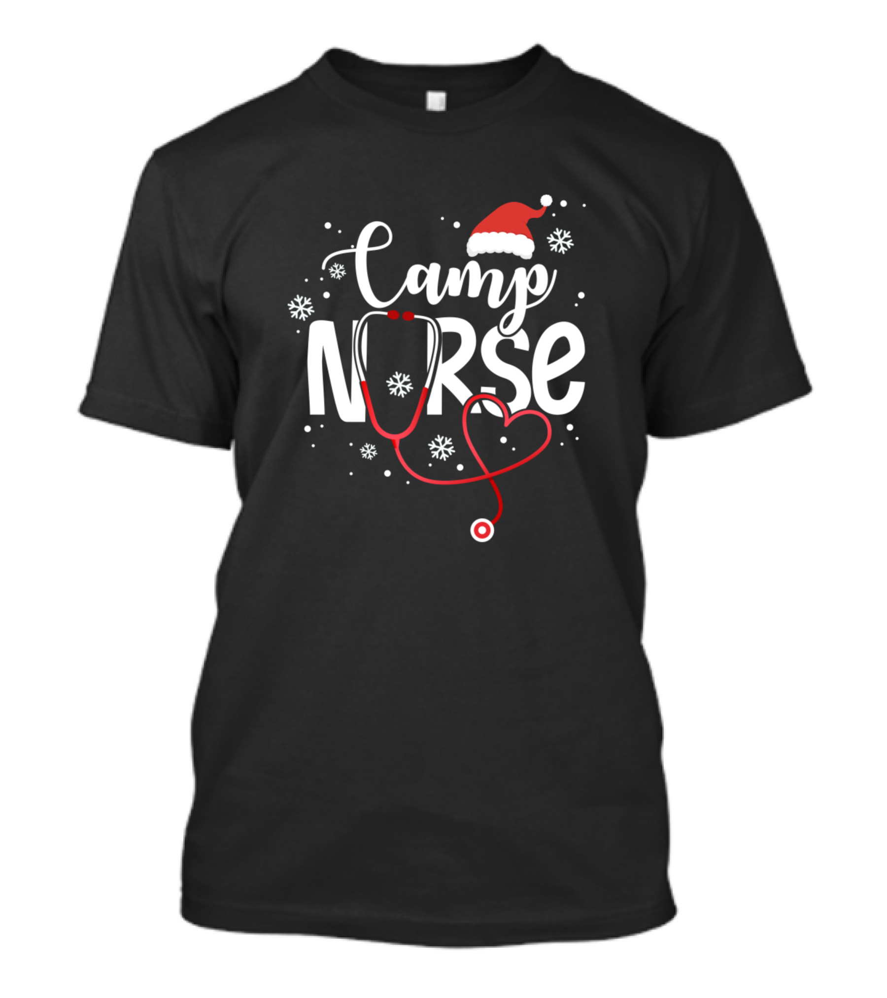 Camp Nurse Santa Hat Stethoscope Snowflakes T-Shirt