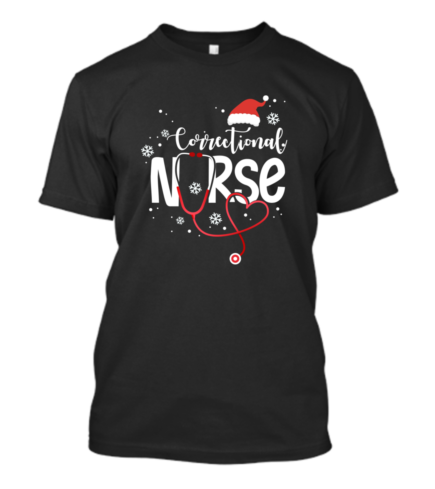 Correctional Nurse Santa Hat Snowflakes Stethoscope T-Shirt