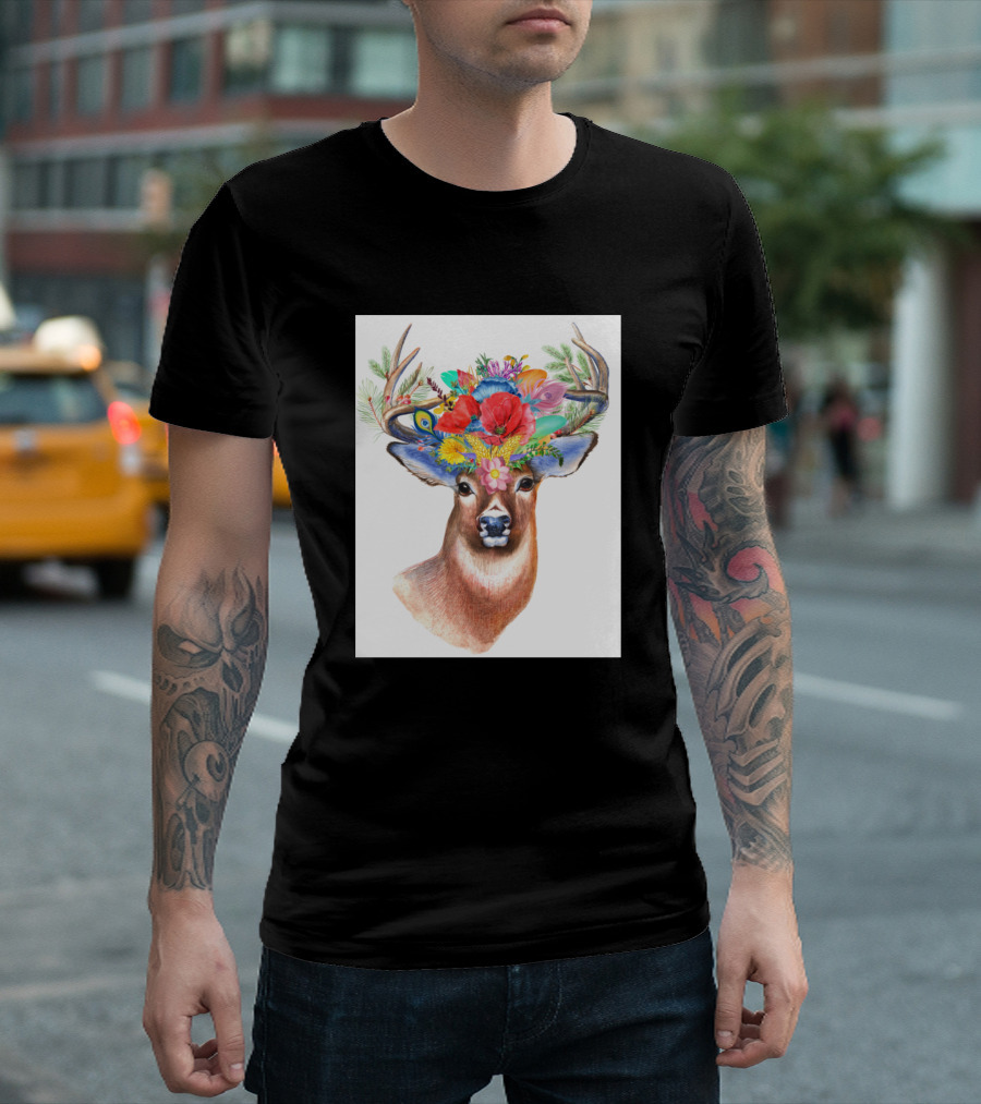 Satg Deer With Floral Antlers T-Shirt