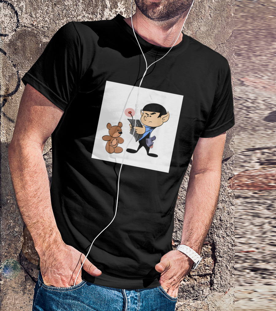 Star Trek Spock Cartoon Searching For Life Signs On Teddy Bear T-Shirt
