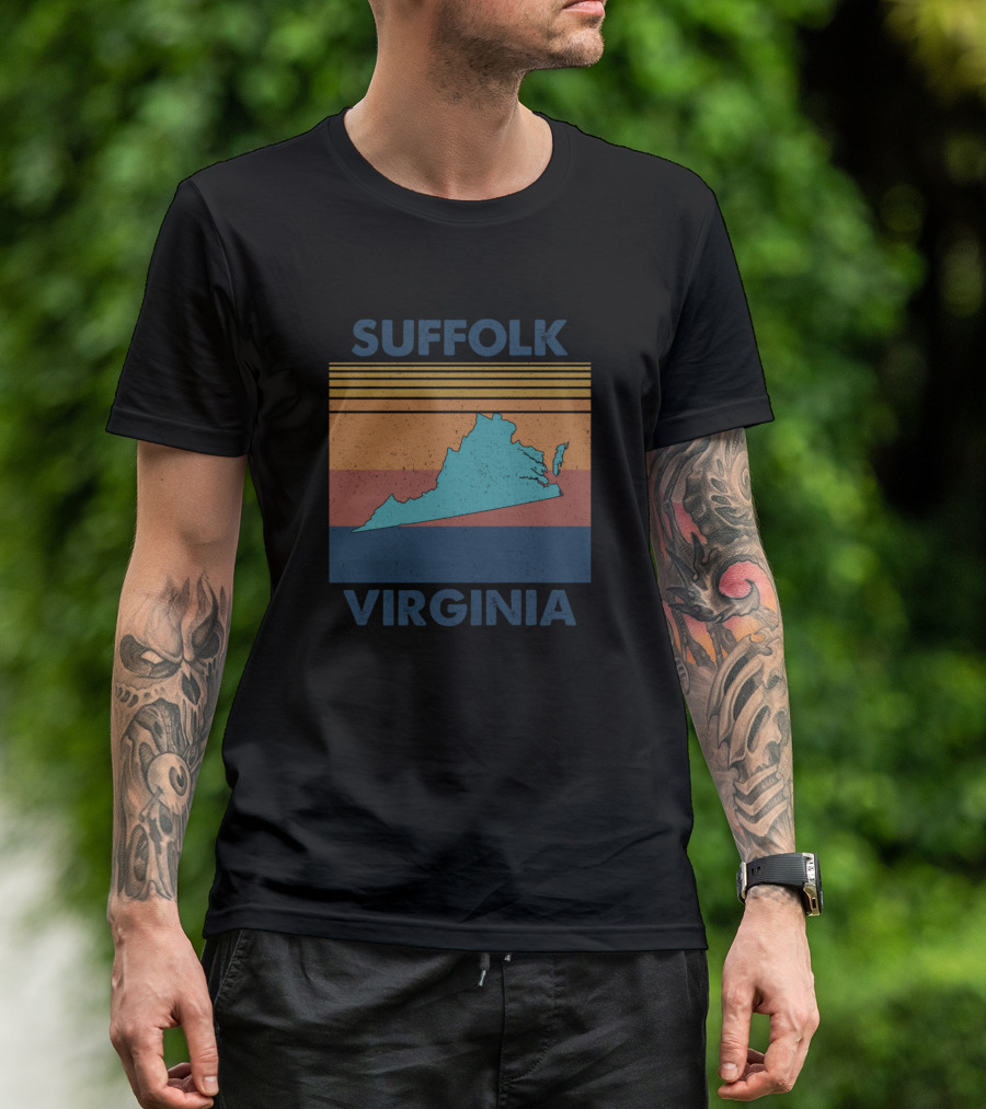 Suffolk Virginia Vintage Map Retro Stripes T-Shirt