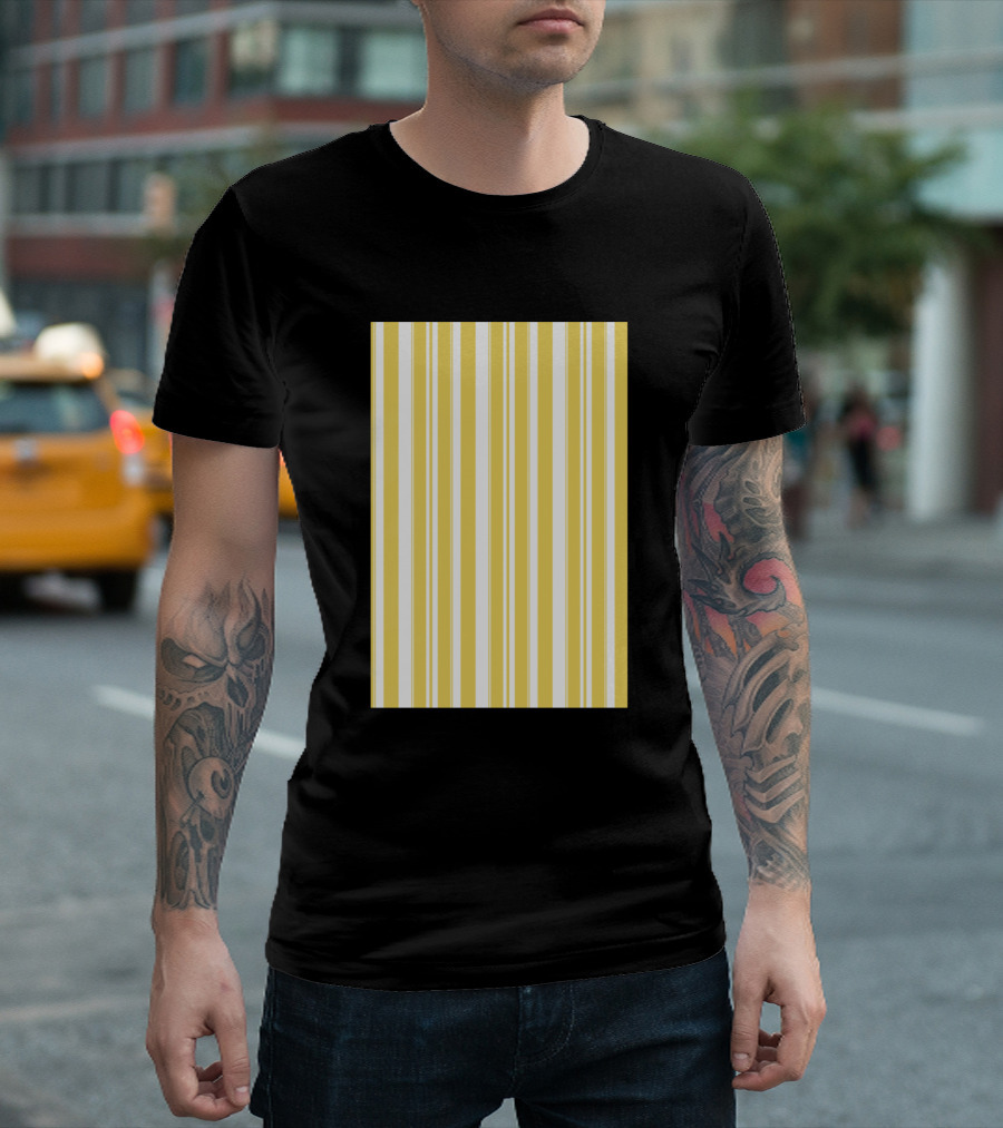 Yellow And White Vertical Stripes T-Shirt