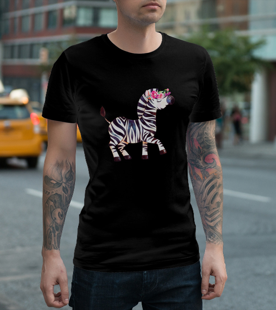 Zebra Floral Crown Rose Accent T-Shirt