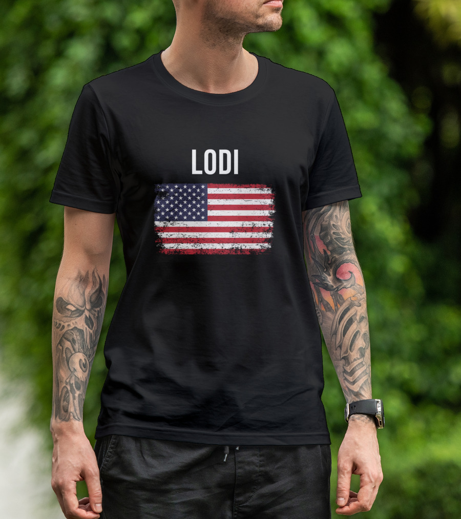 Lodi American Flag Vintage Look T-Shirt