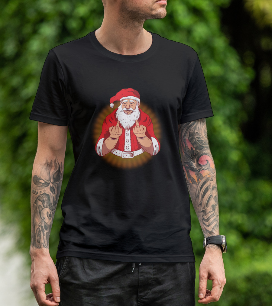 Angry Santa Claus Middle Finger Gesture T-Shirt