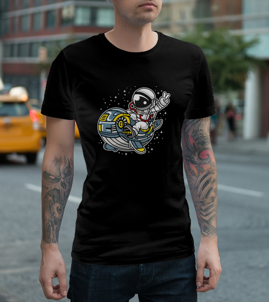 Astronaut Riding Spacecraft With Orca T-Shirt