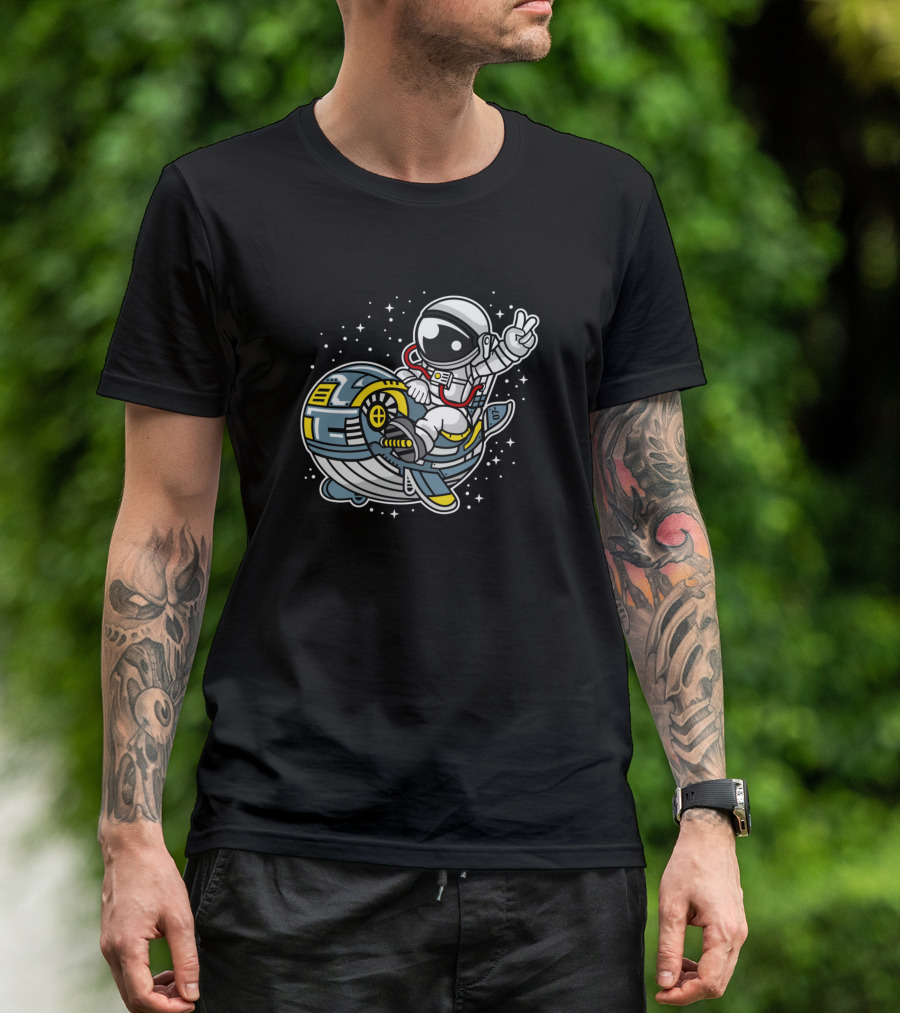 Astronaut Riding Spacecraft With Orca T-Shirt