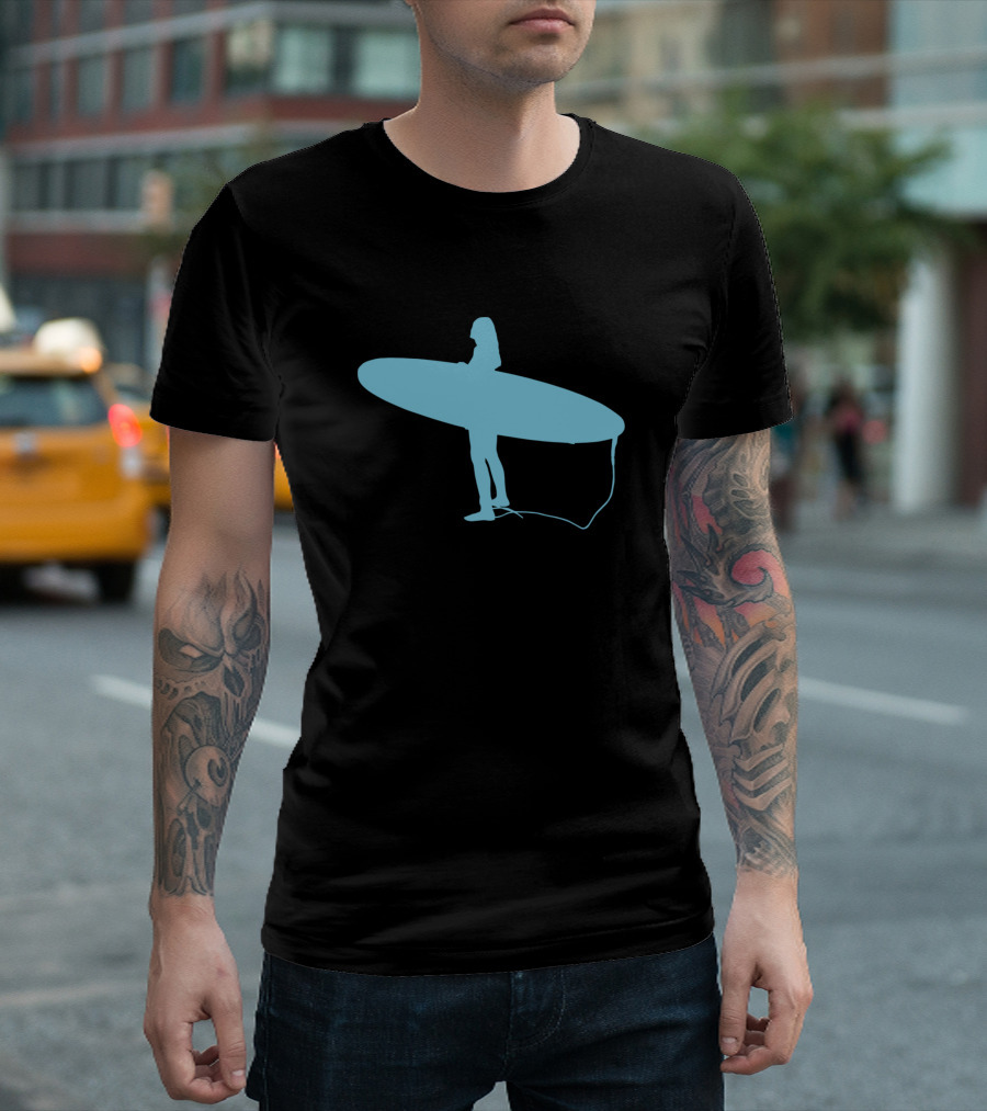 Surfer Girl Holding Surfboard Blue T-Shirt