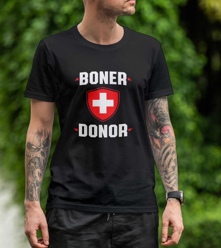 Boner Donor Funny Halloween Easy Lazy Costume Cross Shield T-Shirt