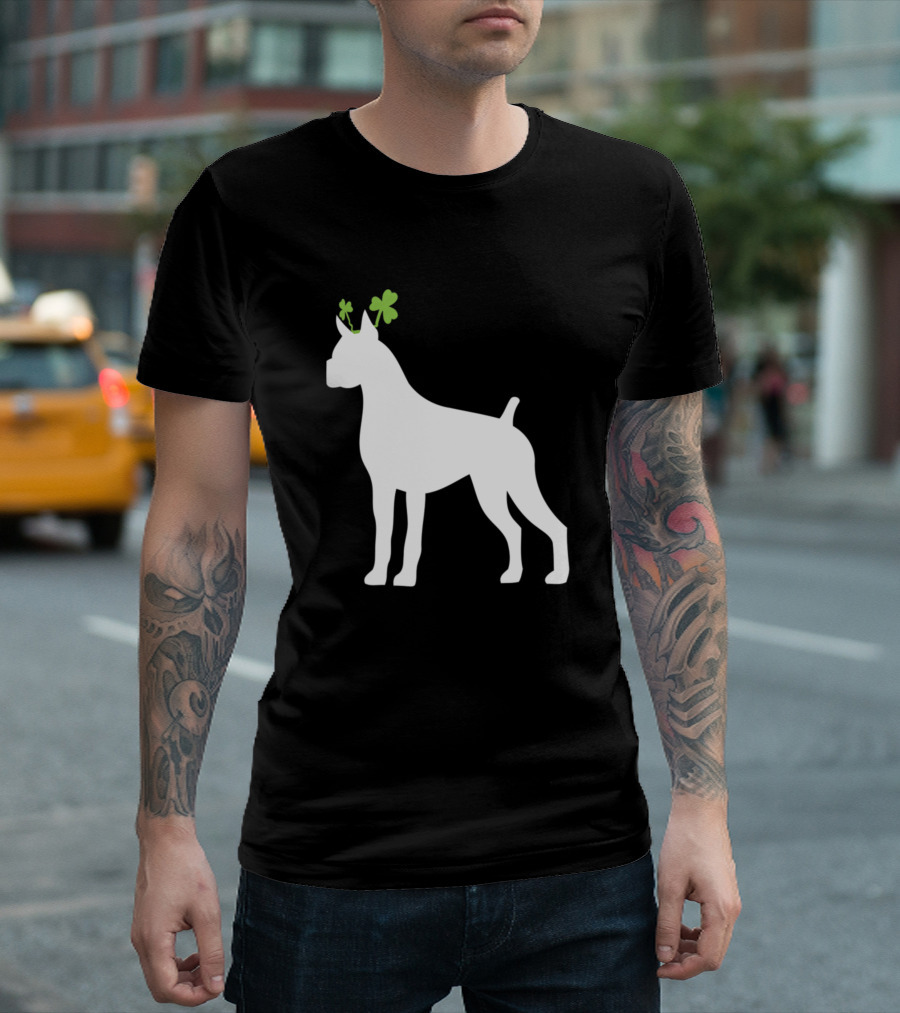 Boxer Dog with St Patrick's Day Shamrock Ears T-Shirt