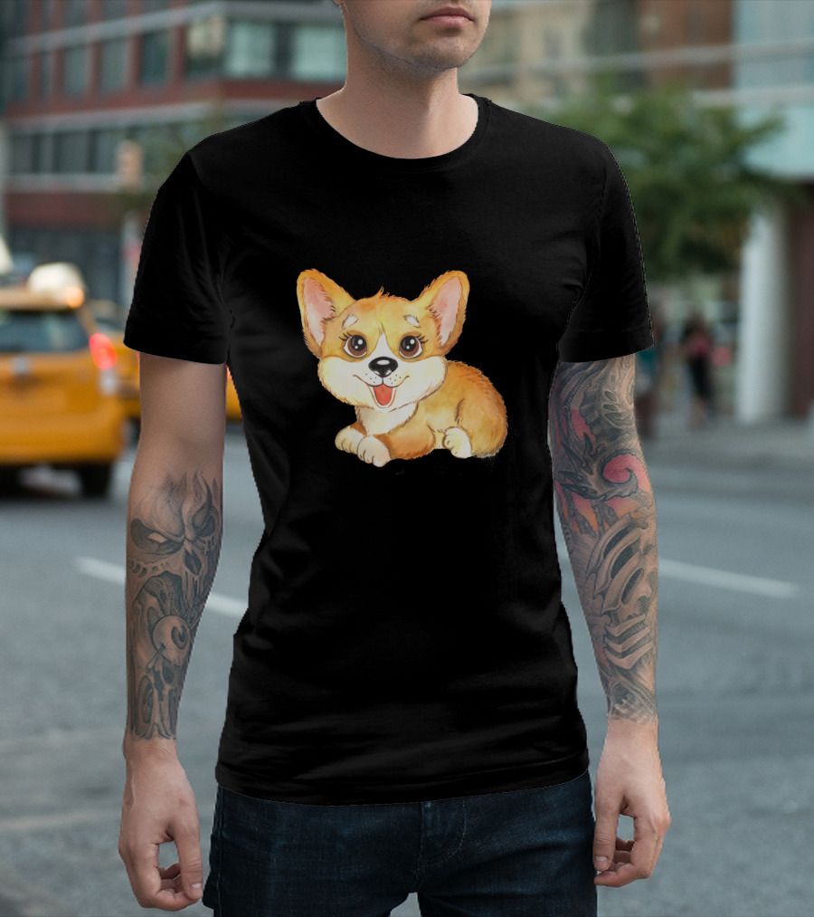 Cute Smiling Yellow Welsh Corgi Dog Breed Cartoon T-Shirt