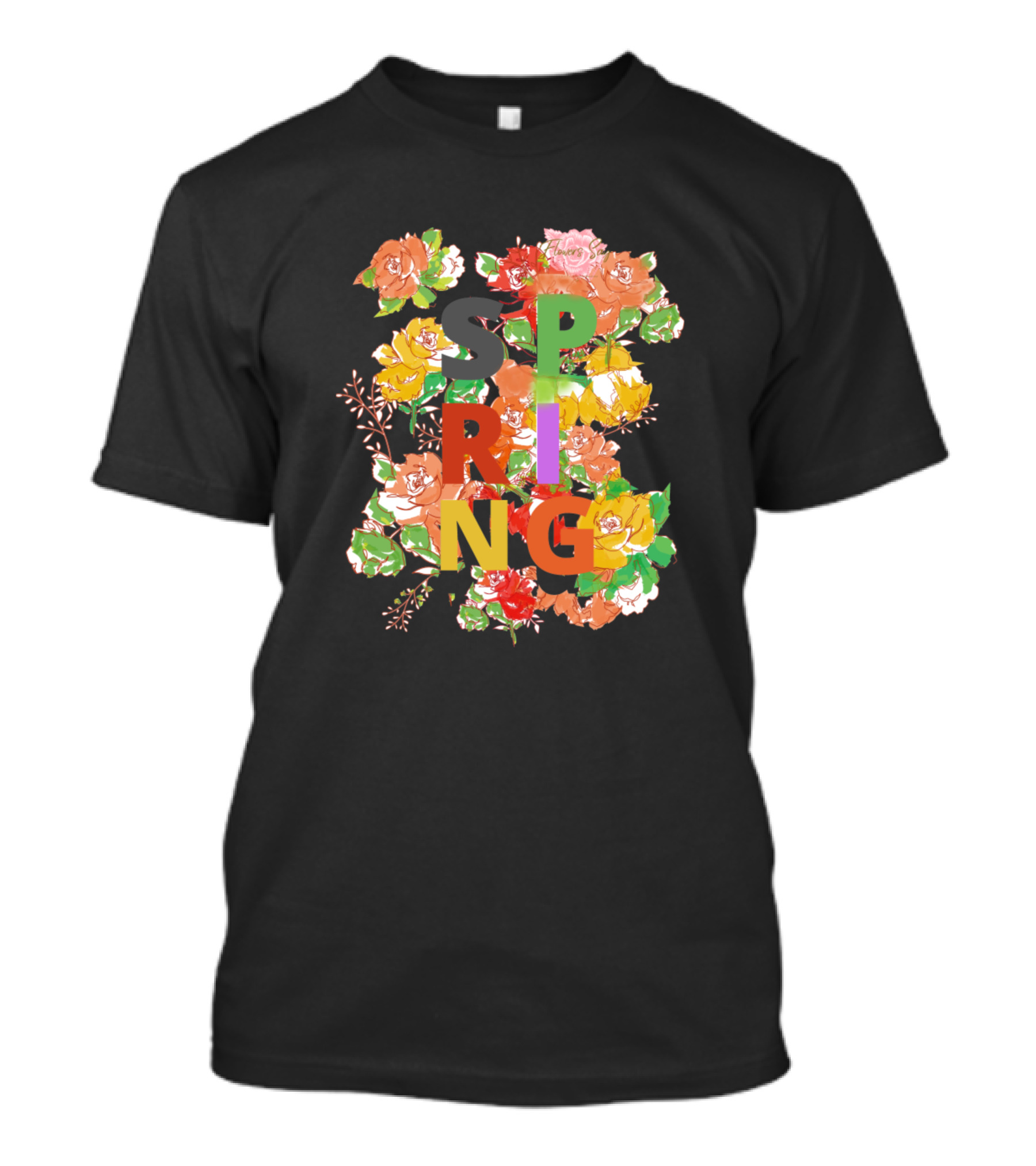 SPRING Lettering With Colorful Floral Background T-Shirt