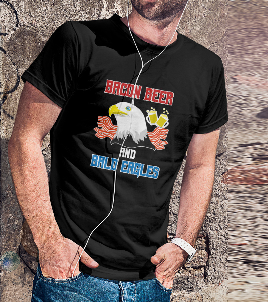 Bacon Beer And Bald Eagles With Beer Mugs And Bacon Strips T-Shirt