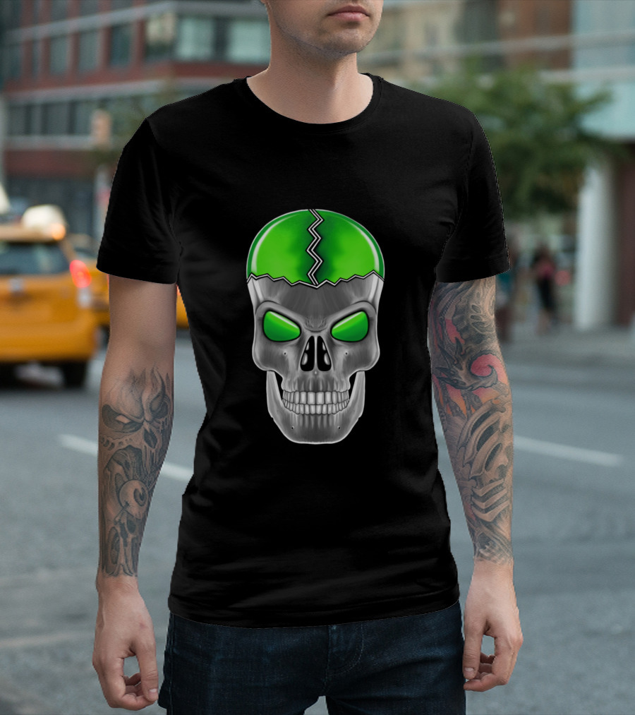 Skull With Green Crack Design And Transparent Background T-Shirt