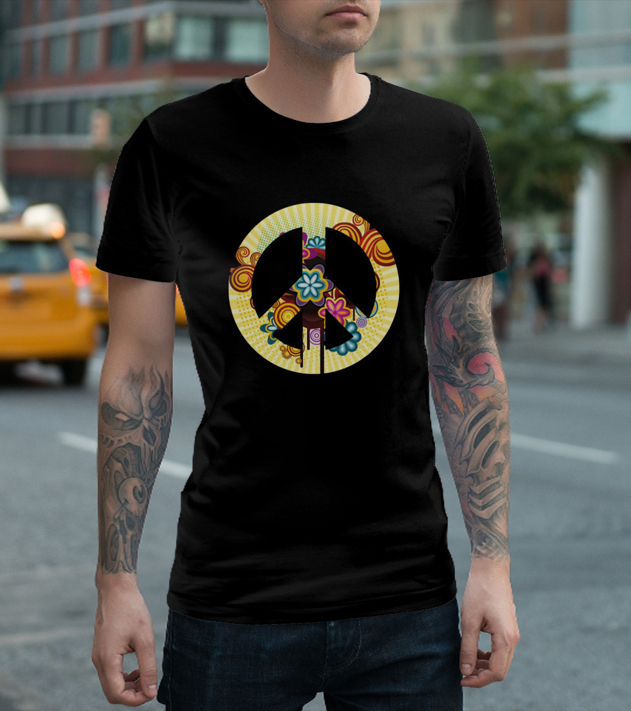 Hippie Peace Out Colorful Floral Groovy Peace T-Shirt