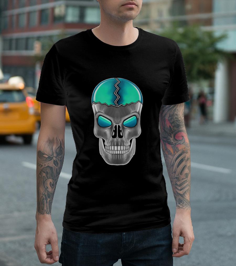 Light Blue Metallic Skull T-Shirt